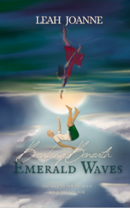 Breaking Beneath Emerald Waves book by Leah Joanne. Image shows a man and woman reaching towards each other